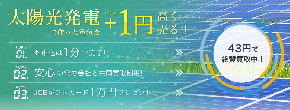 太陽光発電で作った電気を＋1円高く売る（低圧）